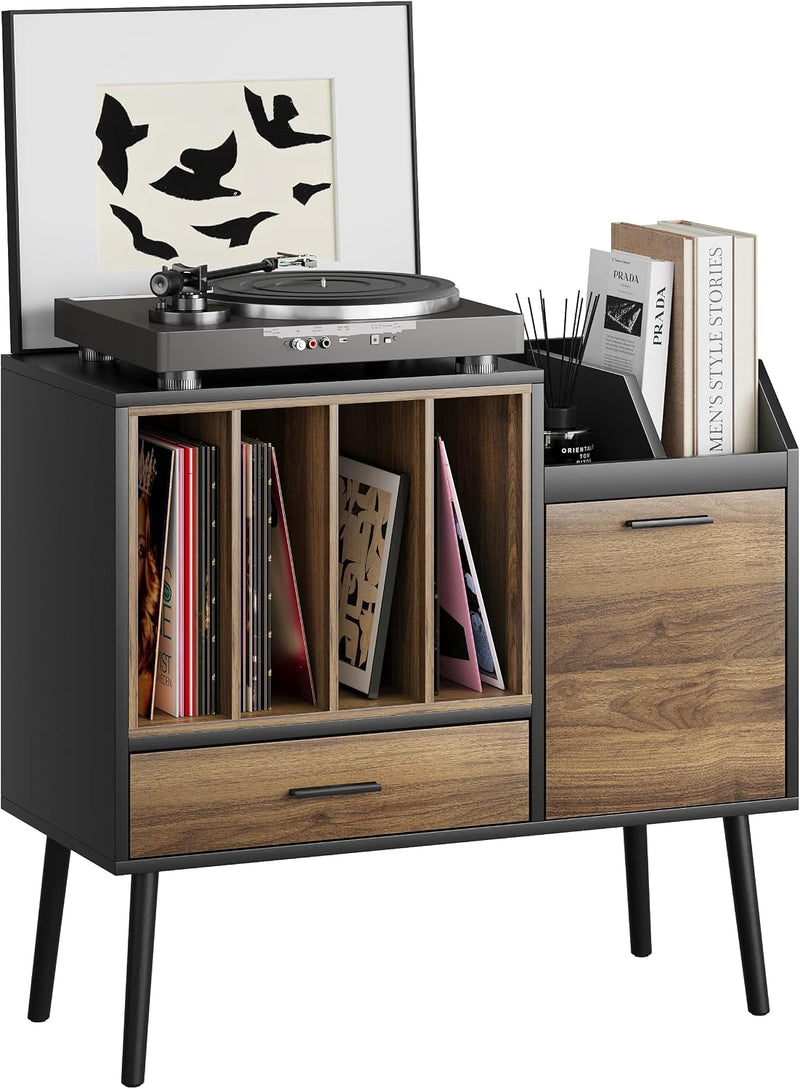 Record Player Stand with Nesting Vinyl Storage Crate