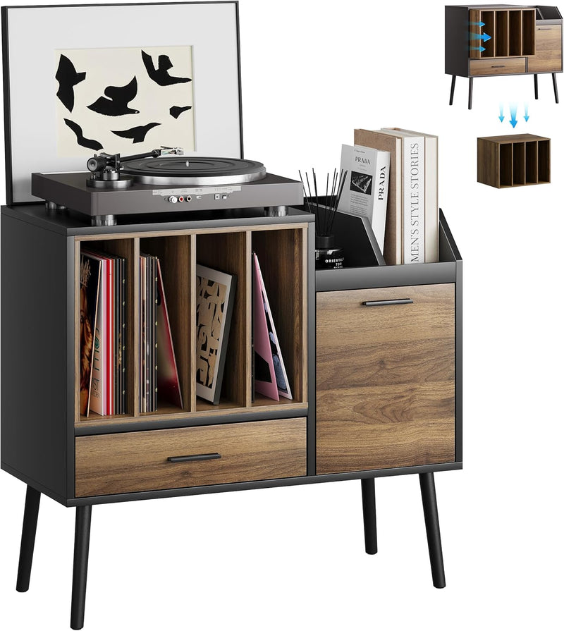 Record Player Stand with Nesting Vinyl Storage Crate