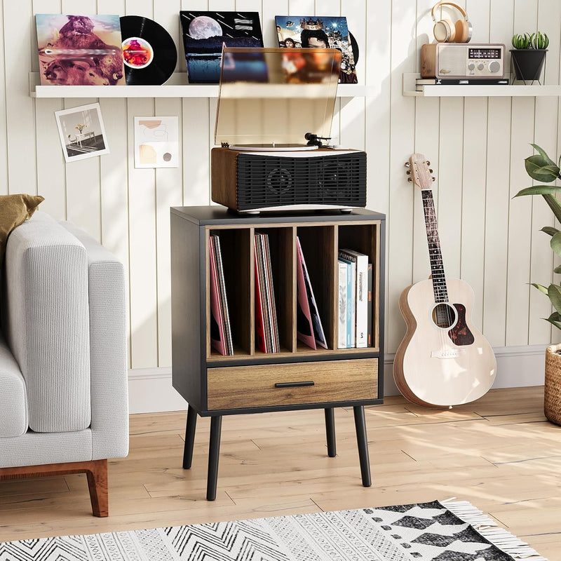 Record Player Stand with Nesting Vinyl Storage Crate