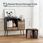 Record Player Stand with Nesting Vinyl Storage Crate