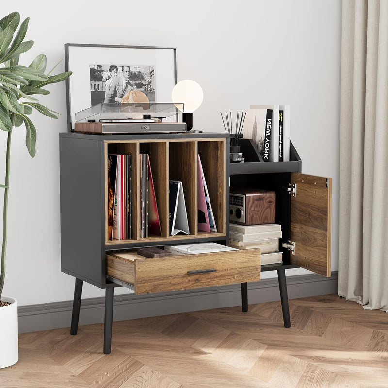 Record Player Stand with Nesting Vinyl Storage Crate