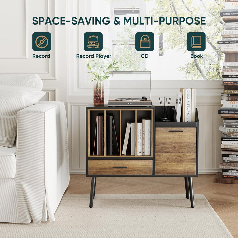 Record Player Stand with Nesting Vinyl Storage Crate