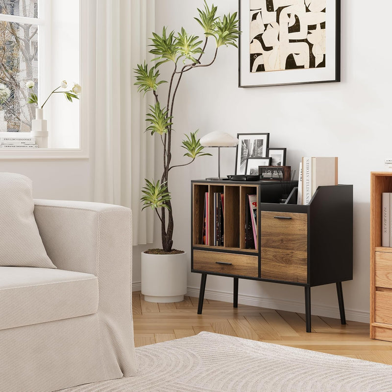 Record Player Stand with Nesting Vinyl Storage Crate