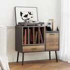 Record Player Stand with Nesting Vinyl Storage Crate