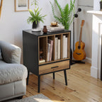 Record Player Stand with Storage Crate Drawer Vinyl