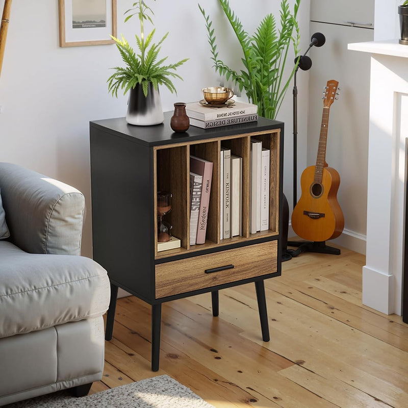 Record Player Stand with Storage Crate Drawer Vinyl