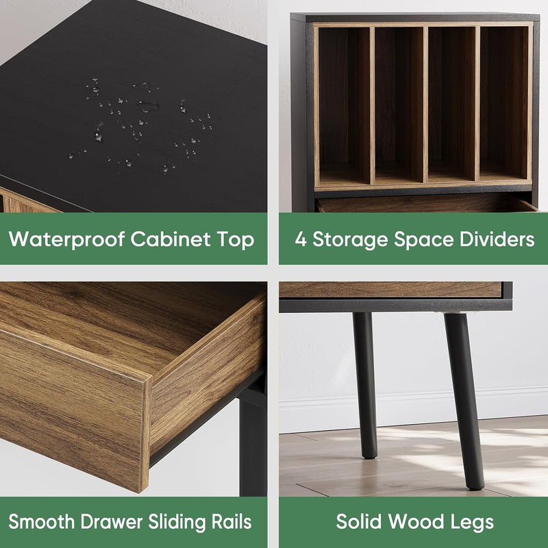 Record Player Stand with Storage Crate Drawer Vinyl