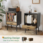 Record Player Stand with Storage Crate Drawer Vinyl