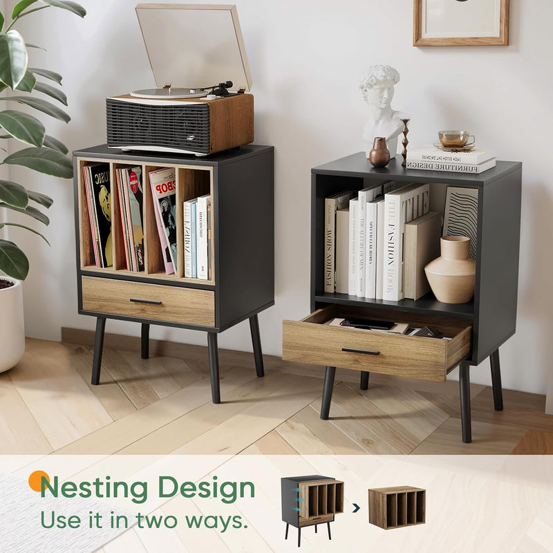 Record Player Stand with Storage Crate Drawer Vinyl