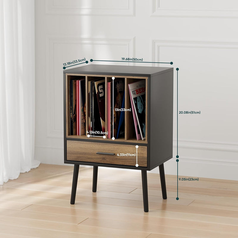Record Player Stand with Storage Crate Drawer Vinyl