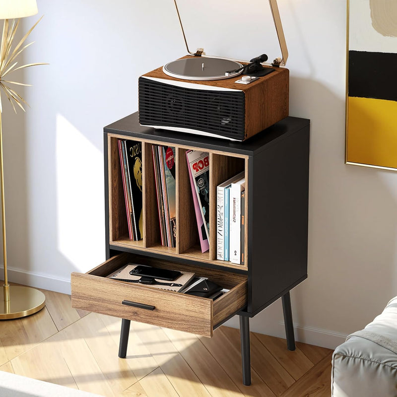 Record Player Stand with Storage Crate Drawer Vinyl