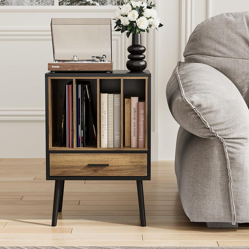 Record Player Stand with Storage Crate Drawer Vinyl