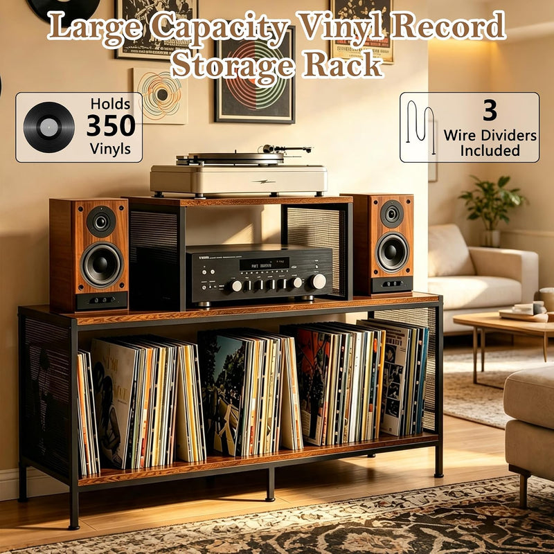 Record Player Stand with Vinyl Storage 350+ Cabinet