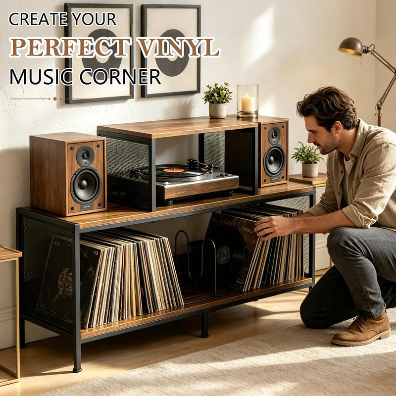 Record Player Stand with Vinyl Storage 350+ Cabinet