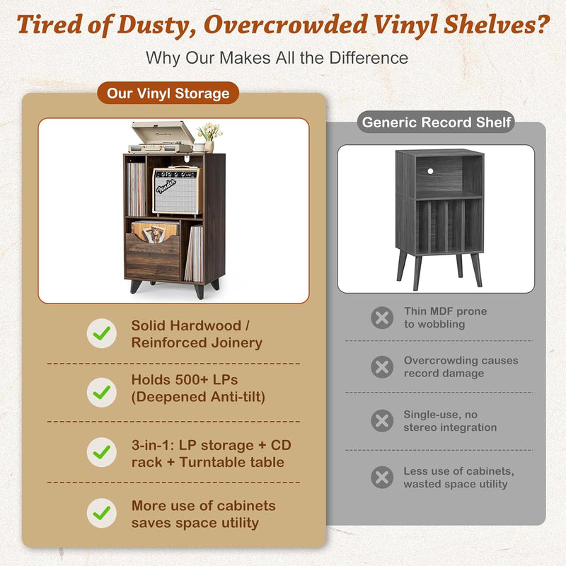 Record Player Stand with Vinyl Storage Drawer