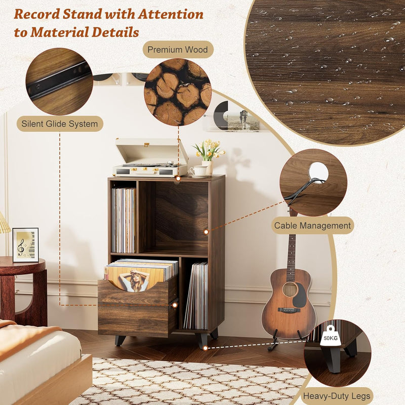 Record Player Stand with Vinyl Storage Drawer