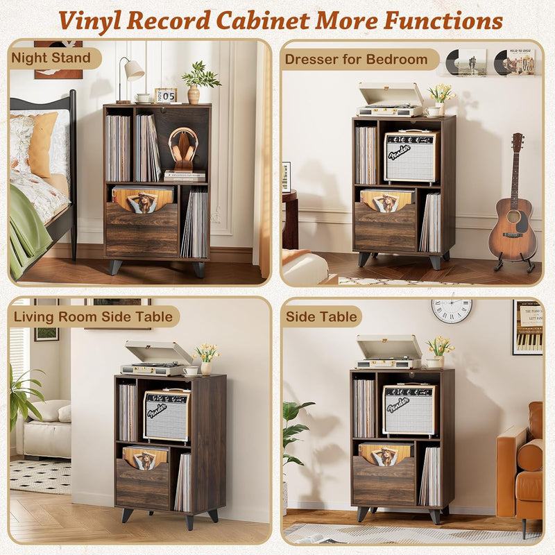 Record Player Stand with Vinyl Storage Drawer