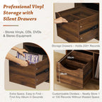 Record Player Stand with Vinyl Storage Drawer Wooden