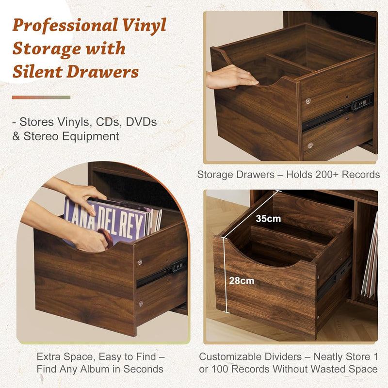 Record Player Stand with Vinyl Storage Drawer