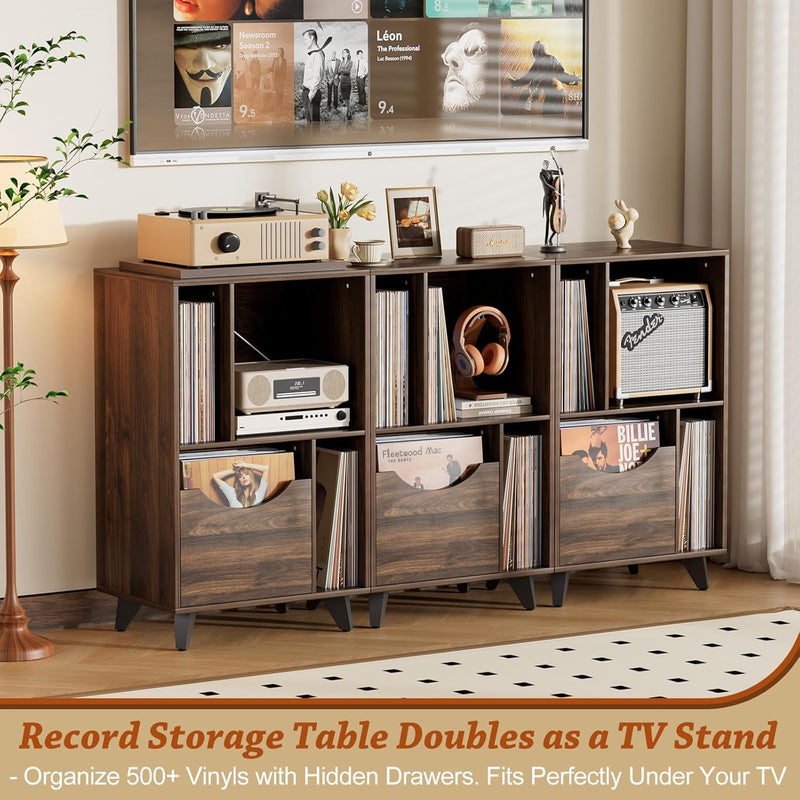 Record Player Stand with Vinyl Storage Drawer