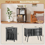 Record Player Stand with Vinyl Storage Drawer Wooden