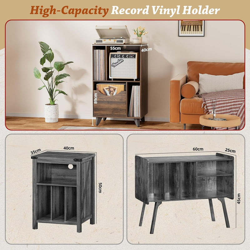 Record Player Stand with Vinyl Storage Drawer