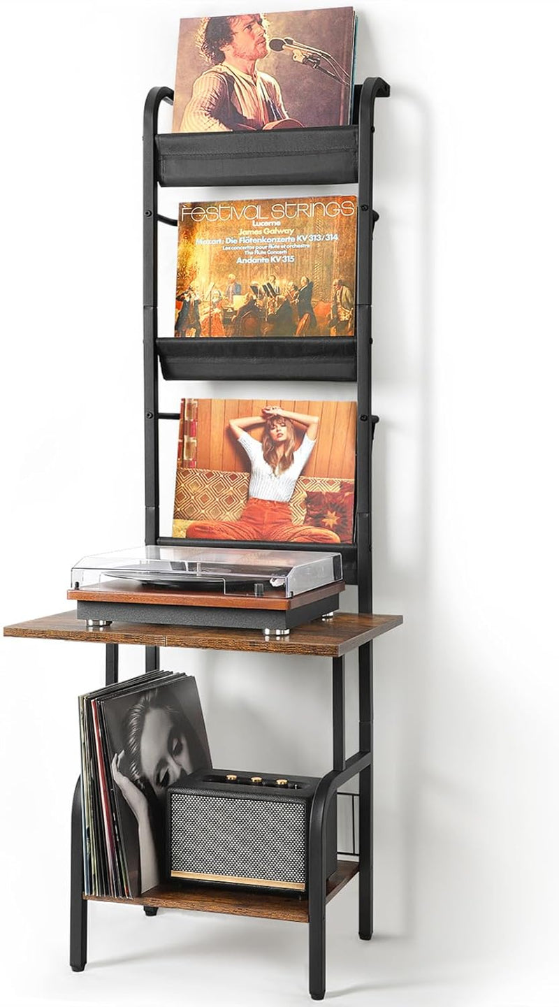 Record Player Stand with Vinyl Storage for 200