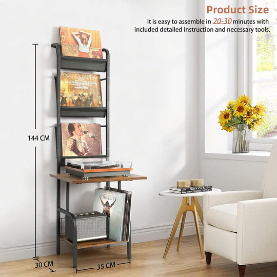 Record Player Stand with Vinyl Storage for 200