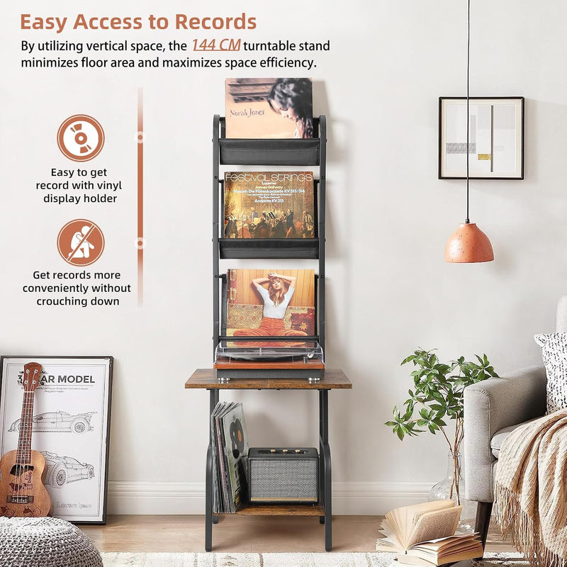 Record Player Stand with Vinyl Storage for 200