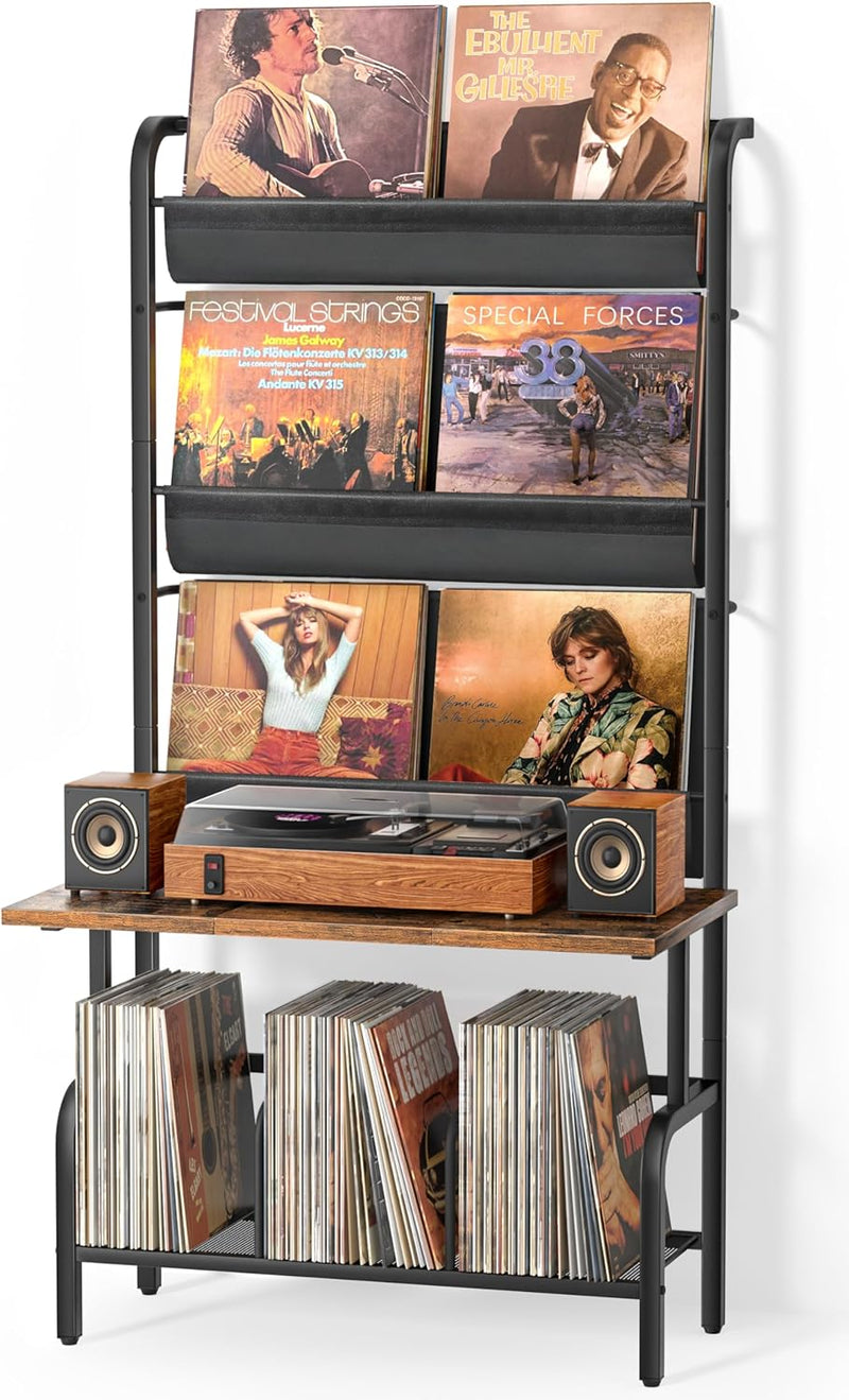 Record Player Stand with Vinyl Storage for 200