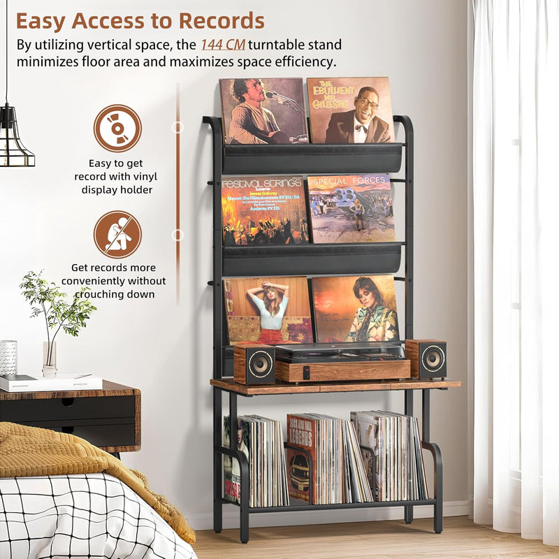 Record Player Stand with Vinyl Storage for 200