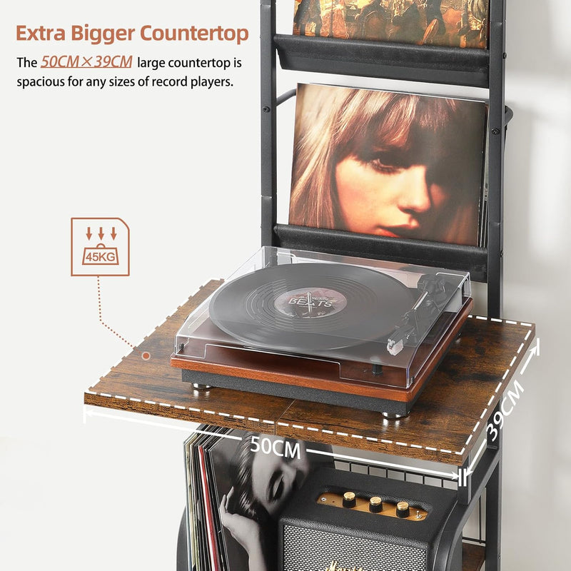 Record Player Stand with Vinyl Storage for 200