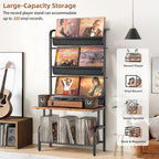 Record Player Stand with Vinyl Storage for 200