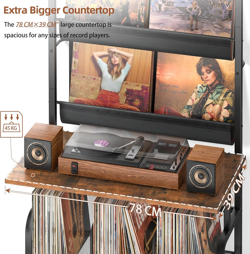 Record Player Stand with Vinyl Storage for 200