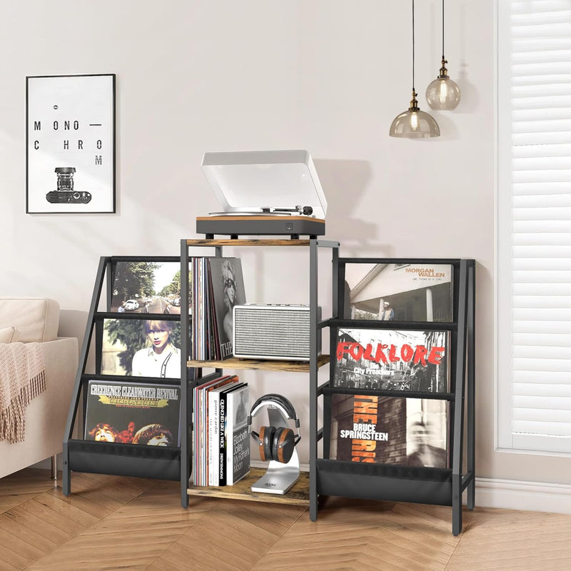 Record Player Stand with Vinyl Storage for 280