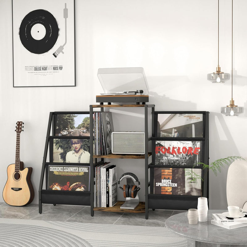 Record Player Stand with Vinyl Storage for 280