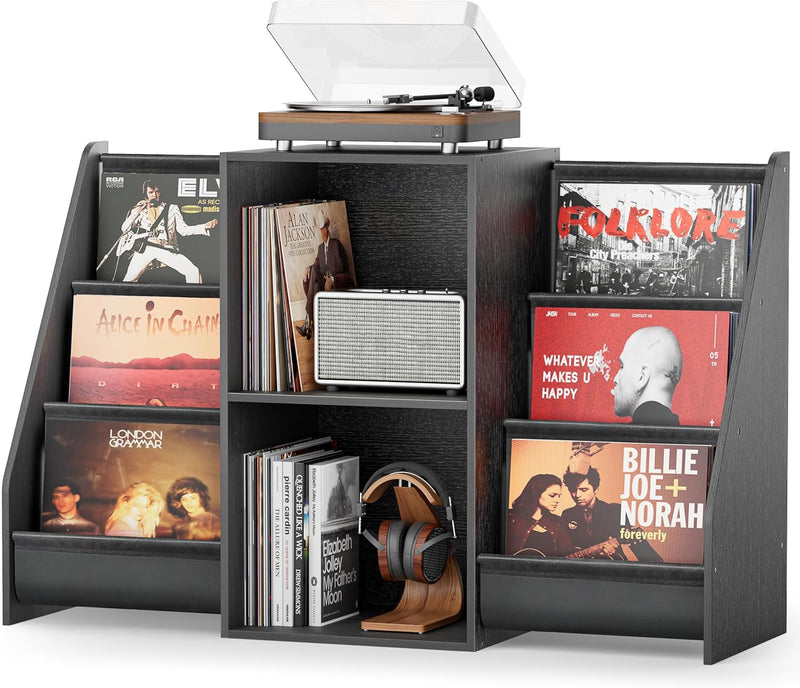 Record Player Stand with Vinyl Storage for 280