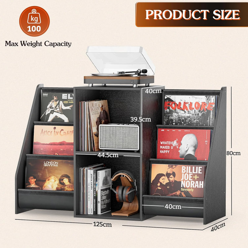 Record Player Stand with Vinyl Storage for 280