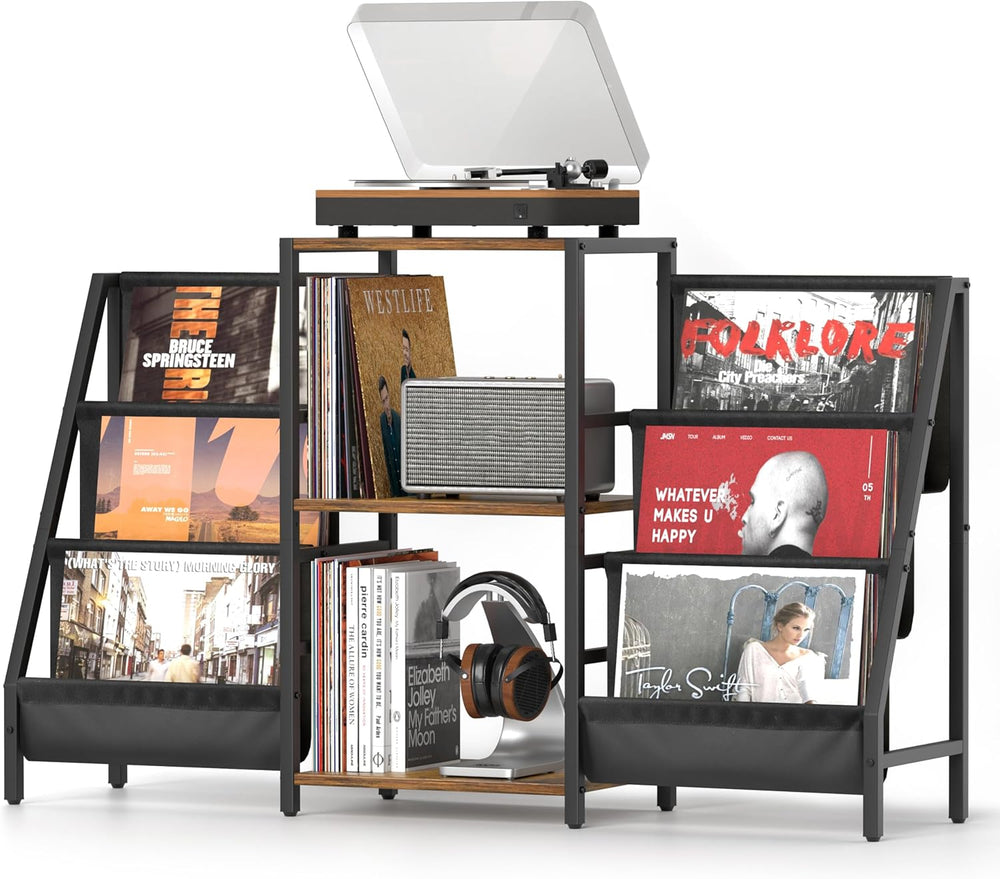 Record Player Stand with Vinyl Storage for 280
