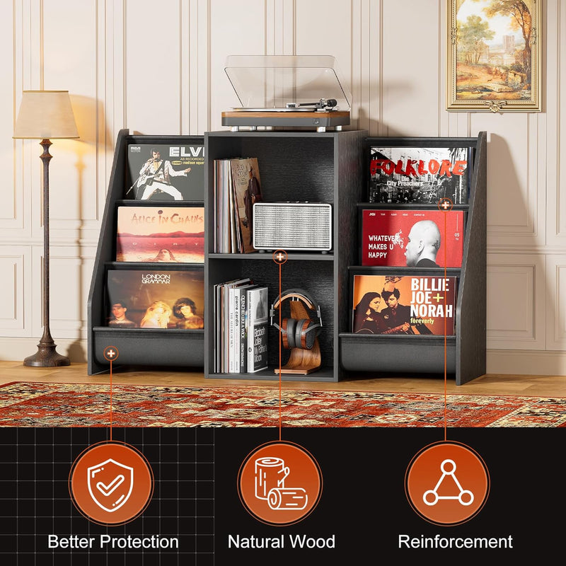 Record Player Stand with Vinyl Storage for 280