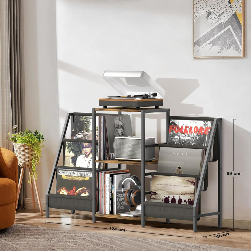 Record Player Stand with Vinyl Storage for 280