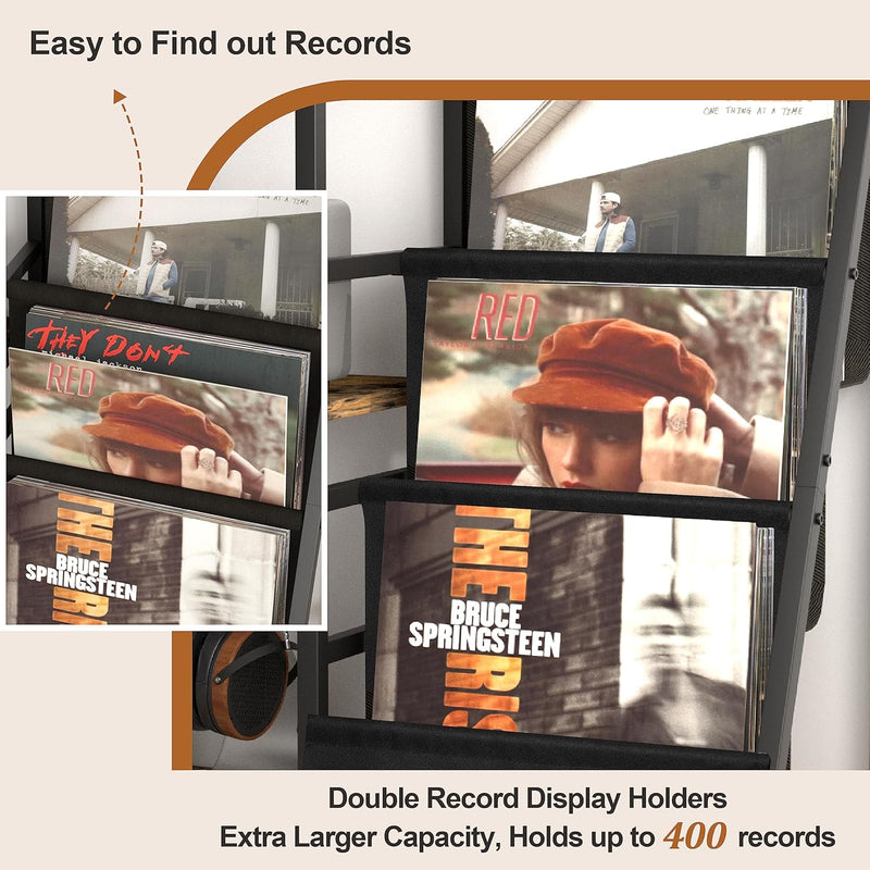 Record Player Stand with Vinyl Storage for 280