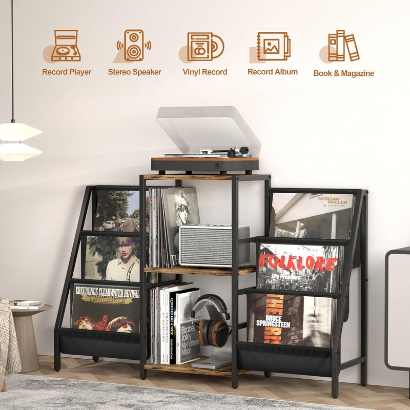 Record Player Stand with Vinyl Storage for 350