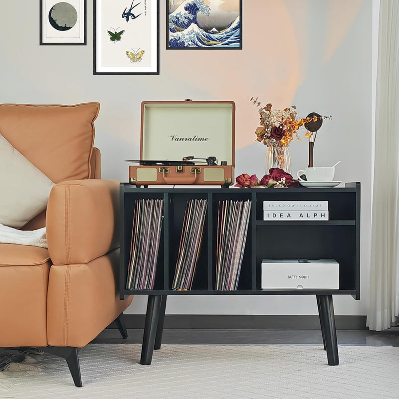 Record Player Stand with Vinyl Storage Holds Up