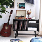 Record Player Stand with Vinyl Storage Holds Up