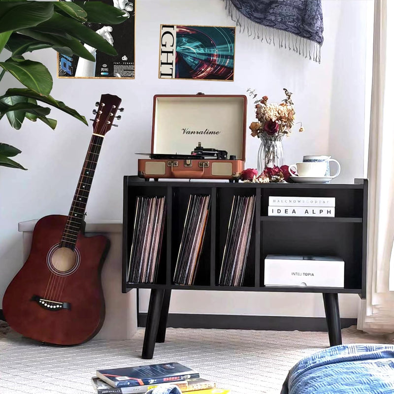 Record Player Stand with Vinyl Storage Holds Up