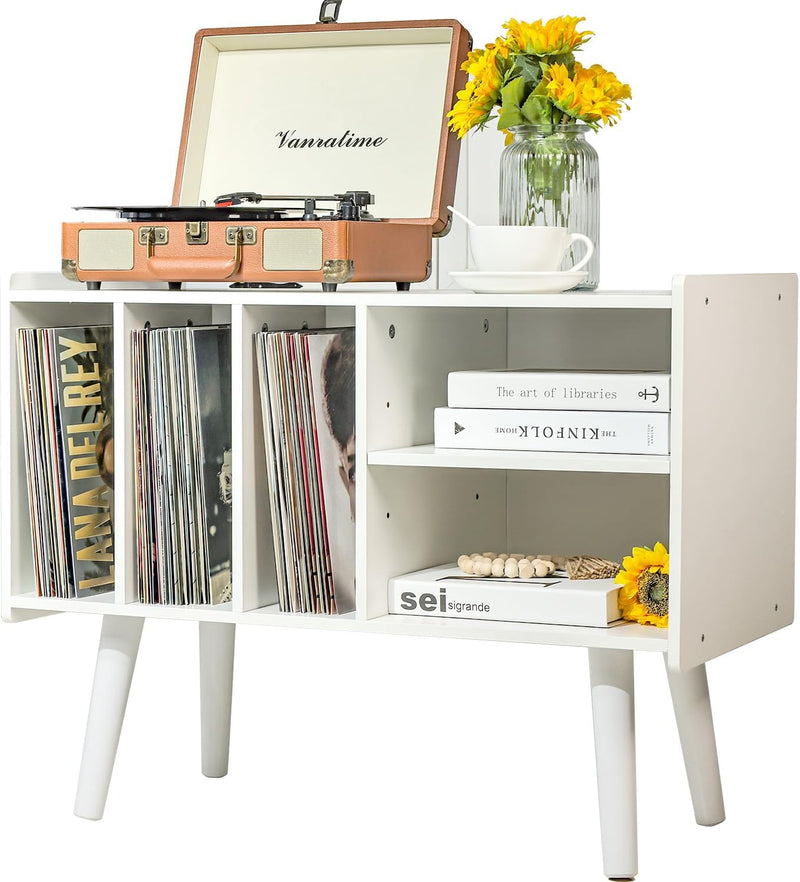 Record Player Stand with Vinyl Storage Holds Up