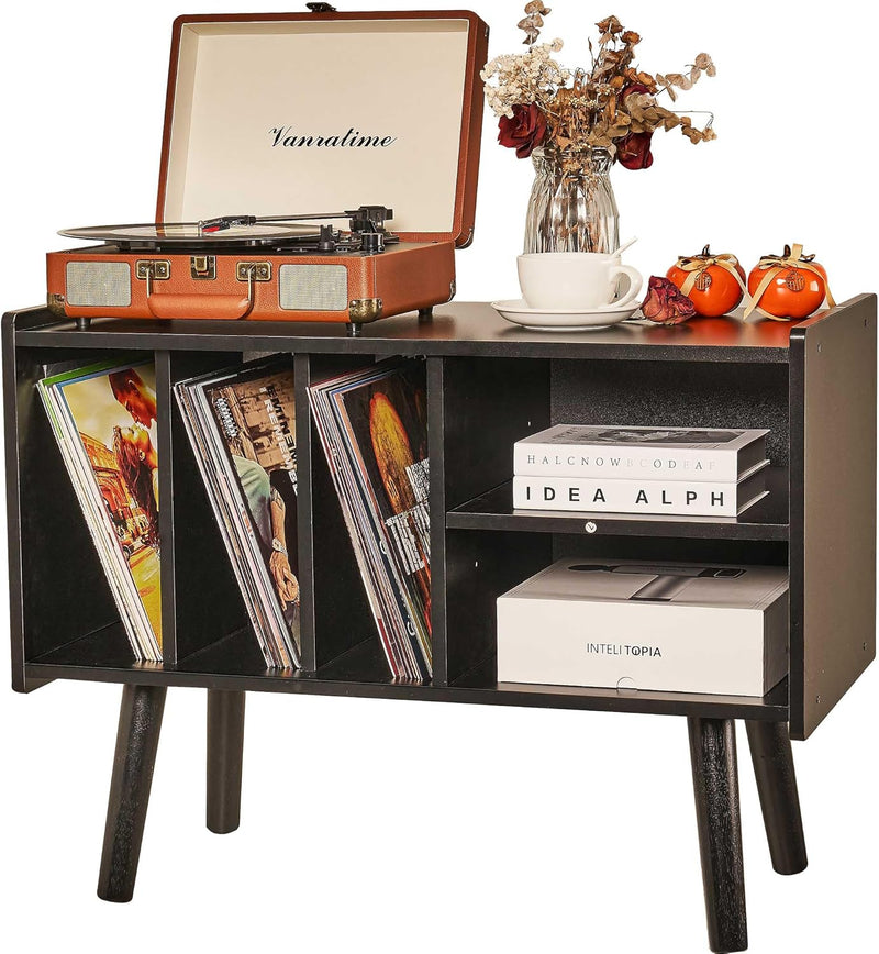 Record Player Stand with Vinyl Storage Holds Up