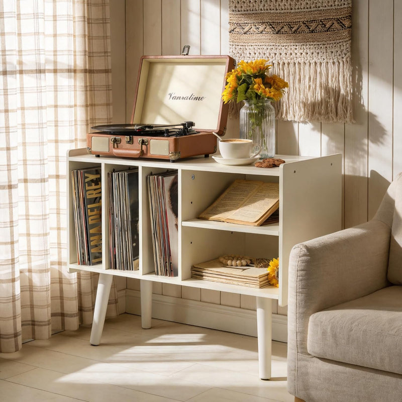 Record Player Stand with Vinyl Storage Holds Up
