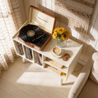 Record Player Stand with Vinyl Storage Holds Up